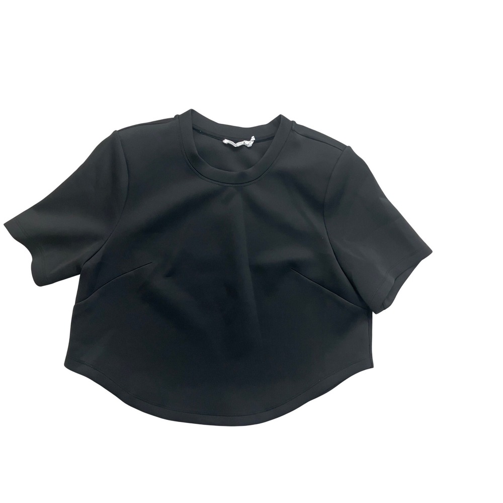 Good American‎ Black Scuba Knit Cropped Short Sleeve Top Womens Small